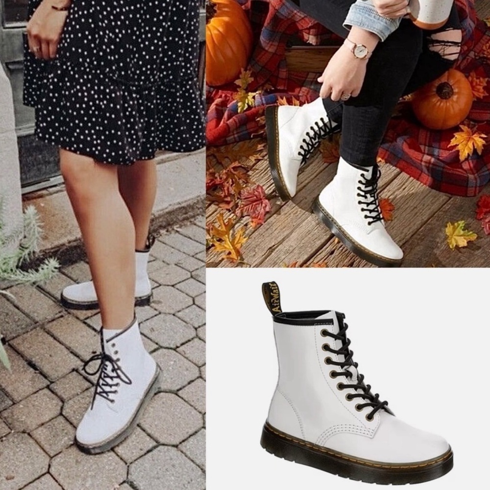 Dr. Martens White Leather 8-Eye Combat Boots